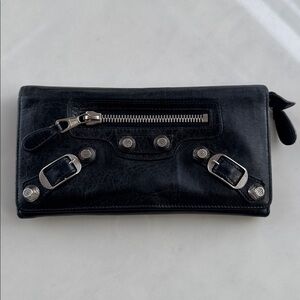 Balenciaga Moto City Long Black Wallet Giant Silver Hardware FAIR condition